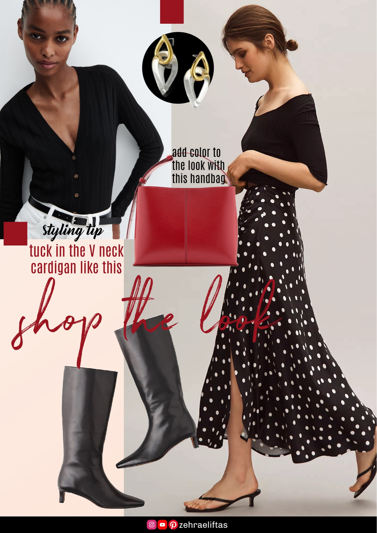 A seasonal look with a lovely side slit skirt & black knee high heels (and a flats option for warm days:) #LTKxZET #streetstyle 

#LTKStyleTip