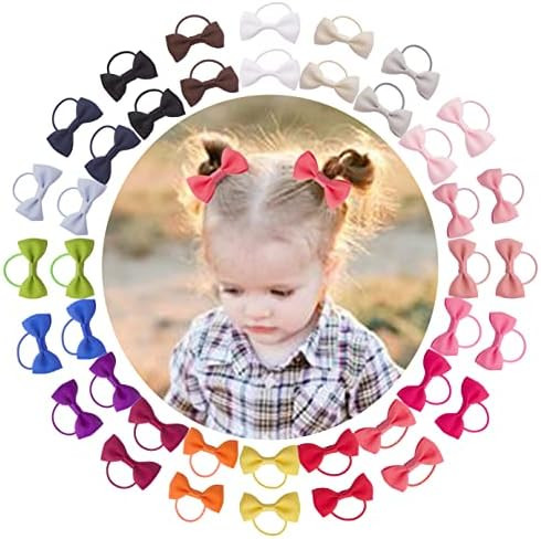 Baby Hair Ties With Bows For Toddler Girls Infant, VINOBOW 2Inch Small Bow Hair Ties, Baby Hair Acce | Amazon (US)
