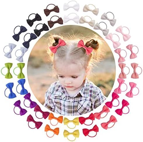 Baby Hair Ties With Bows For Toddler Girls Infant, VINOBOW 2Inch Small Bow Hair Ties, Baby Hair Acce | Amazon (US)
