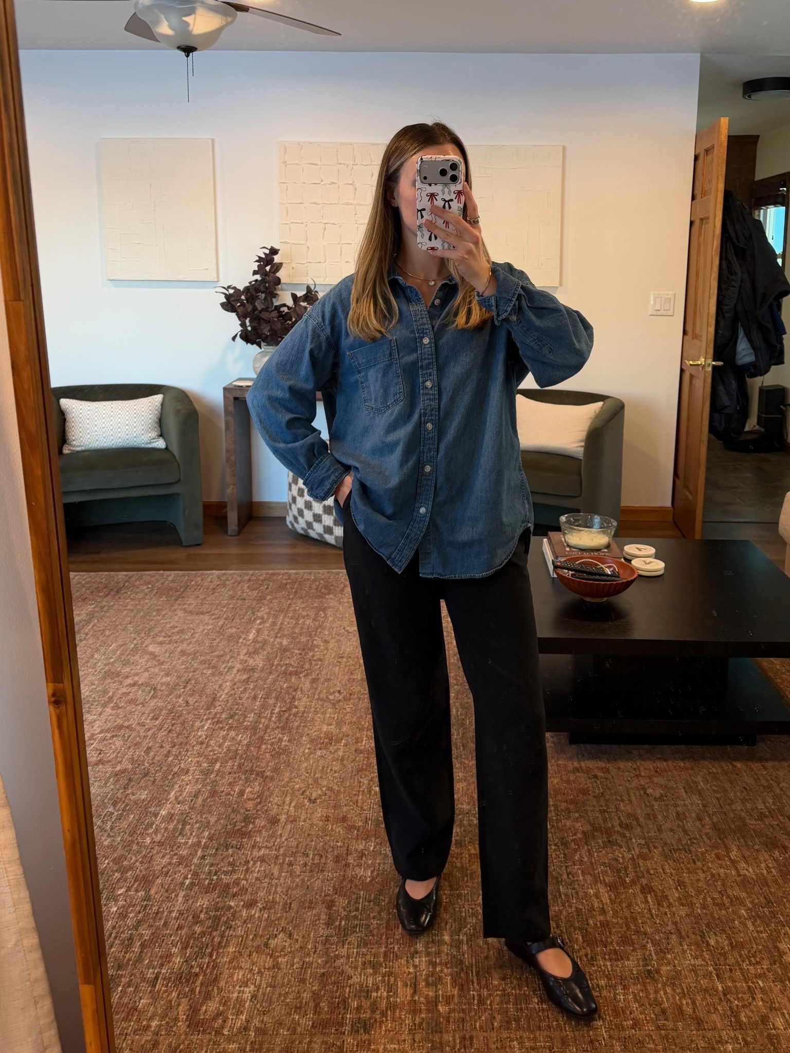 This denim shirt from @Aritzia is a staple piece I wear year-round. Styled with @abercrombie trousers for an easy, polished look that works for casual days or dressed-down work outfits. Wearing size small in top and tts in bottoms! 

Denim button up, everyday outfit, neutral outfit, effortless style, straight leg trousers, winter outfit, business casual 

#LTKootd #LTKWorkwear