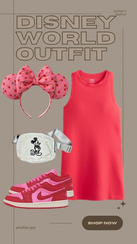 Cool girl Disney World outfit
Pink and red Disney World outfit
Active, red dress
Pink Minnie Mouse ears with cherries
Mickey belt bag
Pink and red retro Air Jordan sneakers

#LTKActive #LTKShoeCrush #LTKTravel