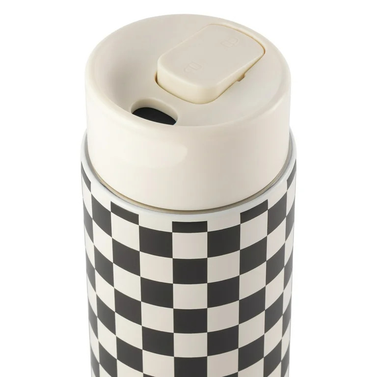 Thyme & Table 22 fl oz Stainless Steel Coffee Tumbler, Cream & Black Check | Walmart (US)