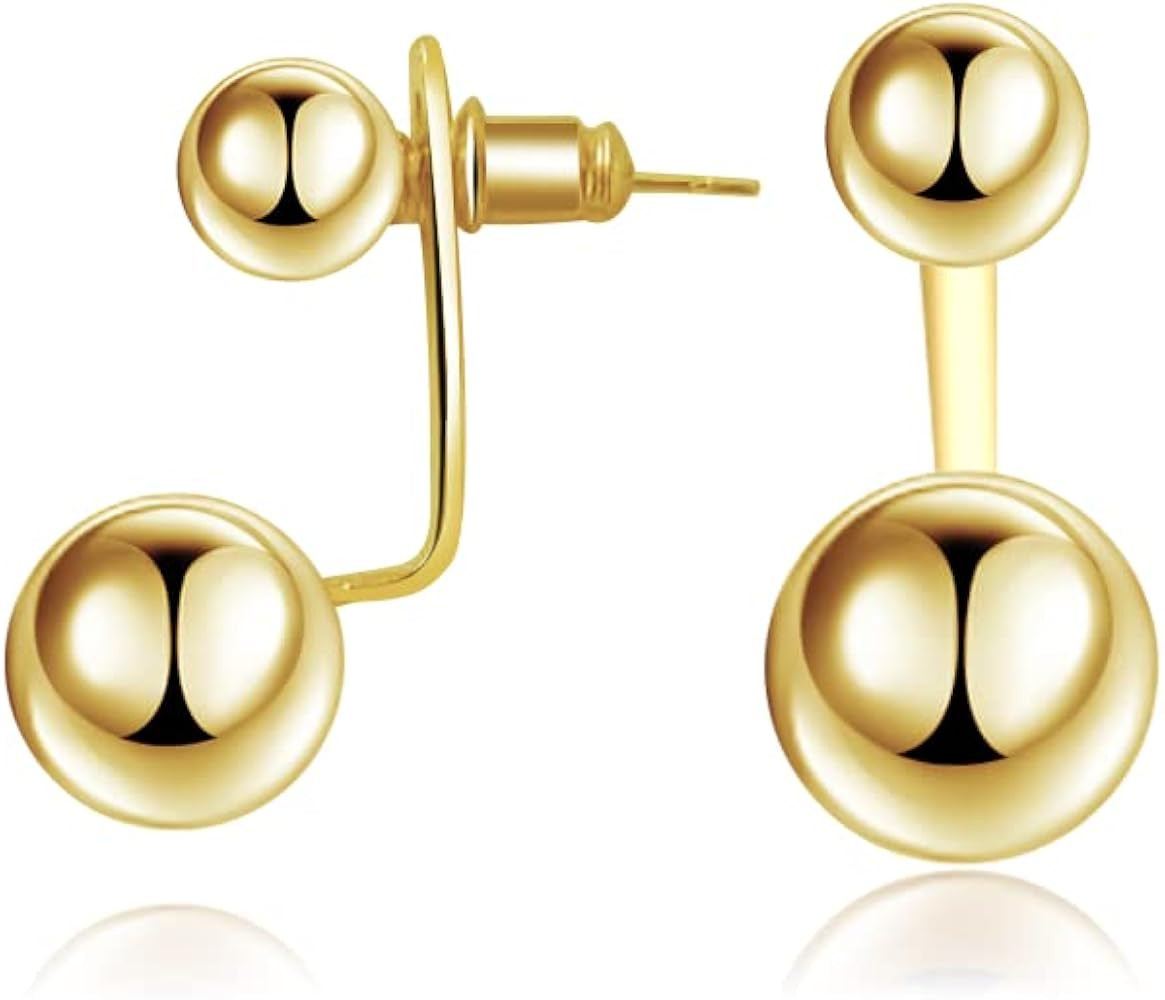 Double Ball Jacket Earrings for Women Girls Front Back 2 in 1 Stud Earrings Pearl Ball Earrings | Amazon (US)