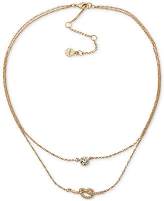 DKNY Gold-Tone Crystal Solitaire & Pavé Knot Layered Collar Necklace, 16 | Macy's