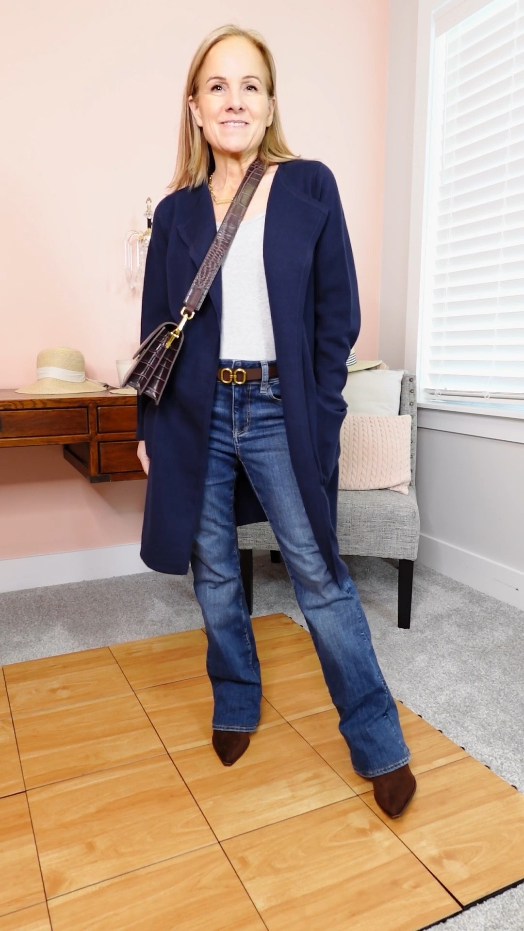 Fall OOTD
AE Jeans
J.Crew Cardigan 
Dolce Vita Boots
Amazon Bag
Uncommon James Necklace #LTKVideo

#LTKOver40 #LTKStyleTip