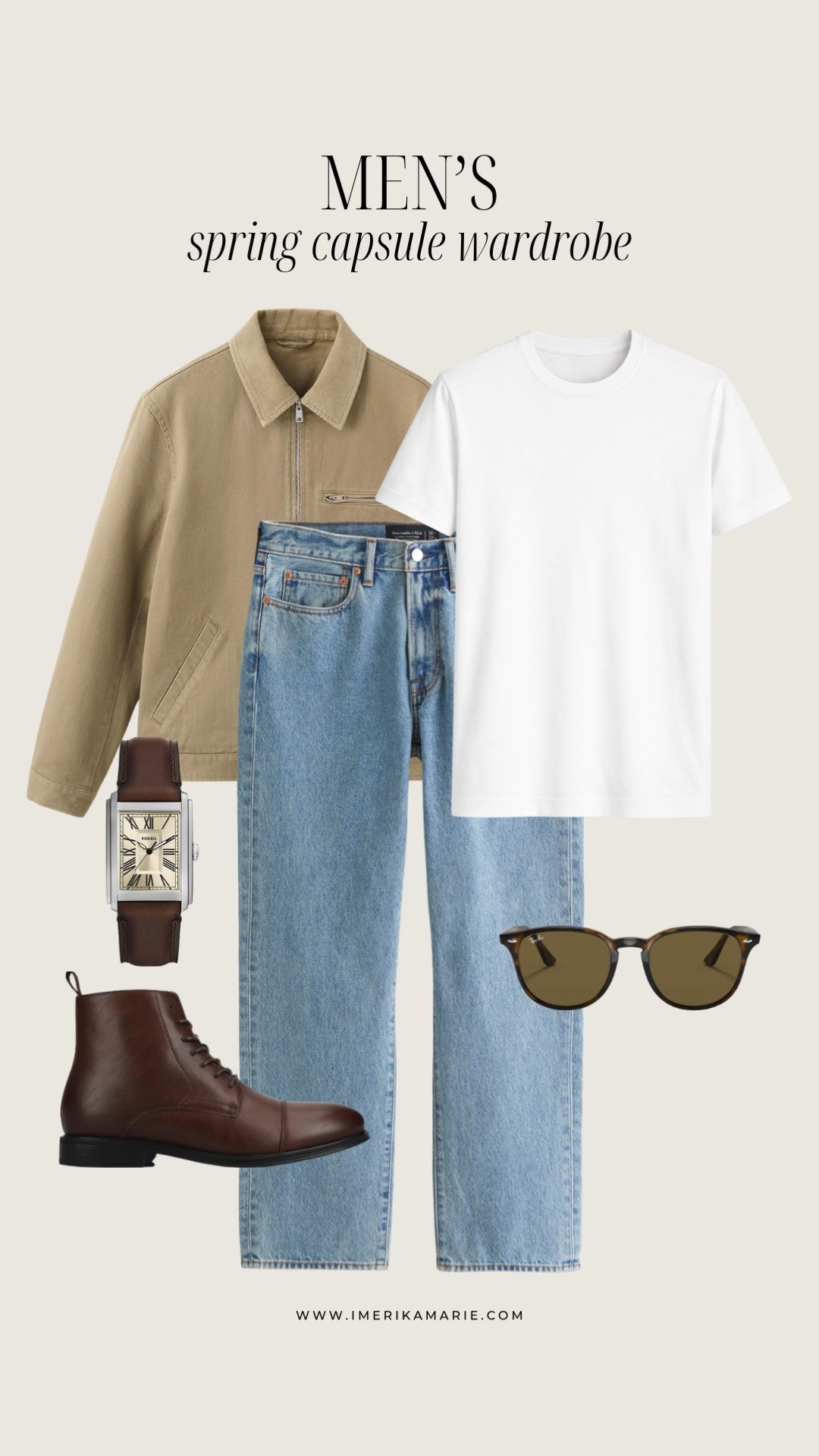 Men's Spring Capsule Outfit

men's jacket, white t-shirt, Abercrombie jeans, watch, sunglasses, and brown boots. 

 

#LTKootd #LTKSeasonal #LTKMens