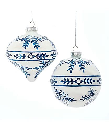 Blue Floral Glass Ball Ornaments, Set of 2 | Amazon (US)