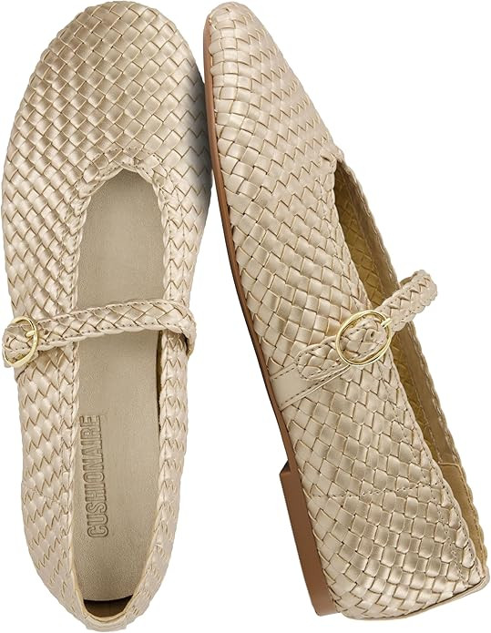 CUSHIONAIRE Bistro Mary Jane Flats for Women, Woven Ballet Flats Shoes with Strap and Memory Foam... | Amazon (US)