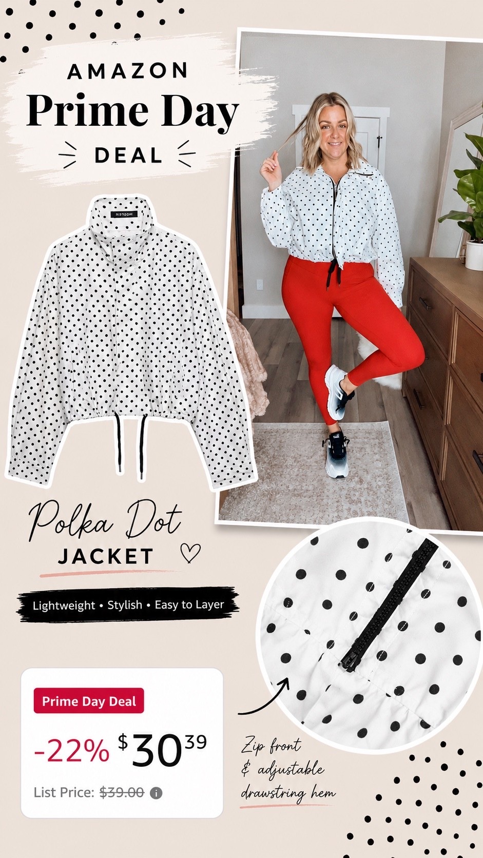 Prime Day came through 🤍 This lightweight polka dot jacket is such a fun layering piece for summer nights and will transition perfectly into fall. Wearing my true size Large!

#LTKmomlife #LTKMidsize #LTKOver40