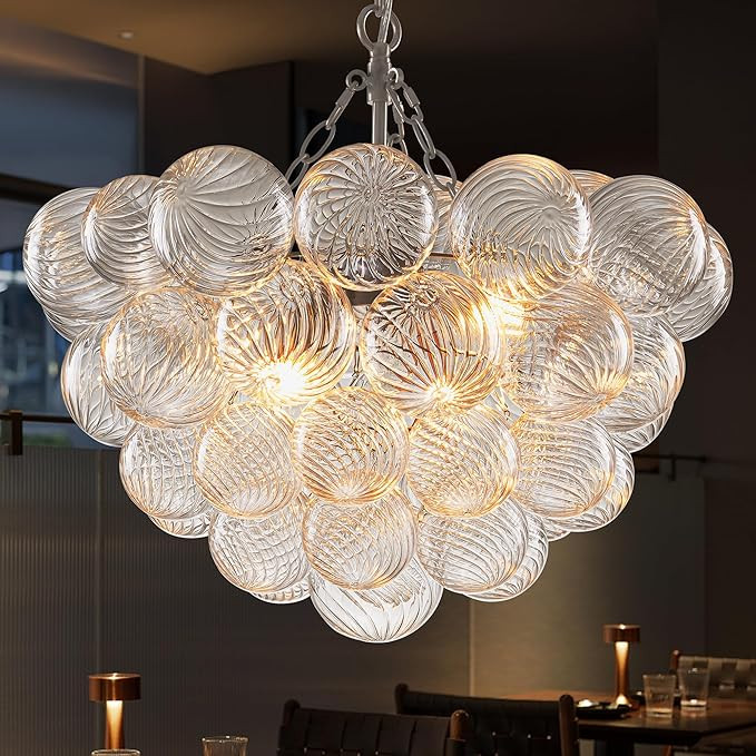 Hand Blown Glass Bubble Ball Chandelier Brushed Nickel 20" Small Pendant Lights Swirled Art Deco ... | Amazon (US)