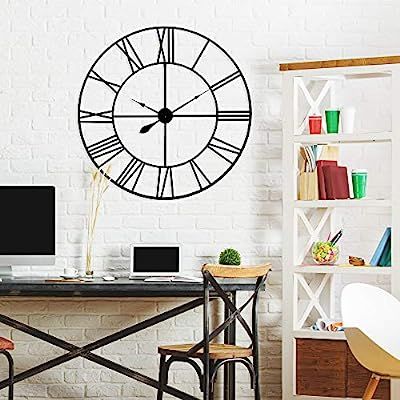 36" Blue Grey Metal Cut Out Roman Numeral Wall Clock | Amazon (US)