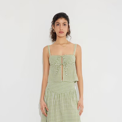 Women's Tie-Front Cami - Wild Fable™ Green Plaid XL | Target
