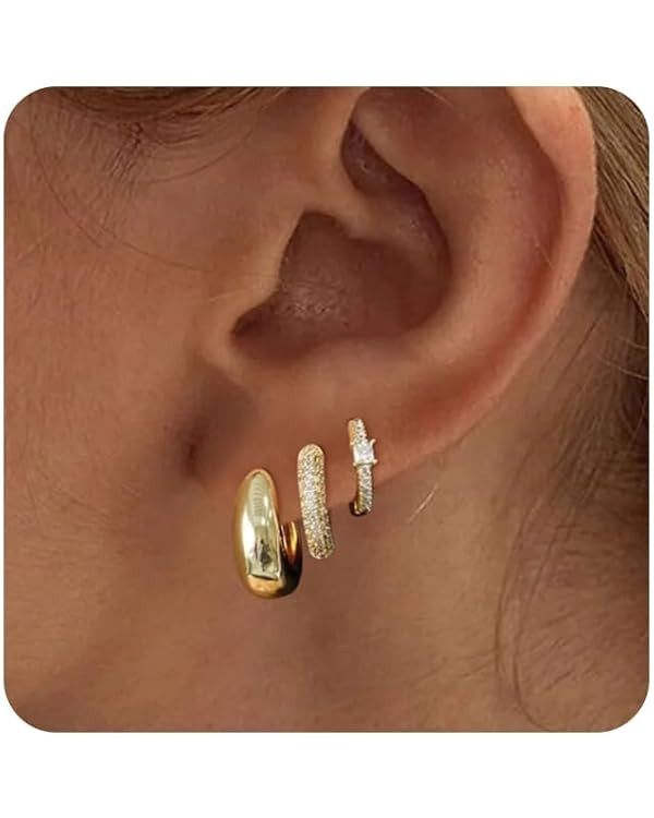 ASCOMY 3 Pairs Gold Hoop Earrings for Women Gold Earrings Set Twisted Huggie Hoops Earrings 14K G... | Amazon (US)