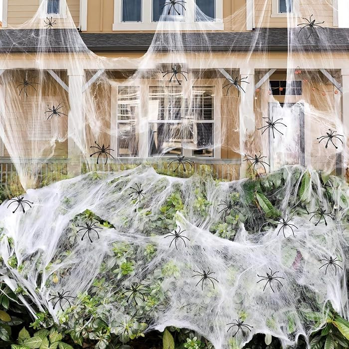ZPISF 1400 sqft Halloween Spider Webs Decorations with 150 Extra Fake Spiders, Super Stretchy Cob... | Amazon (US)