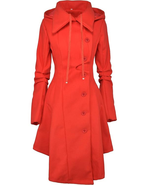 QZUnique Long Trench Pea Coat for Women - Wool Winter Trench Coat Goth Lapel Peacoat Outwear Thic... | Amazon (US)