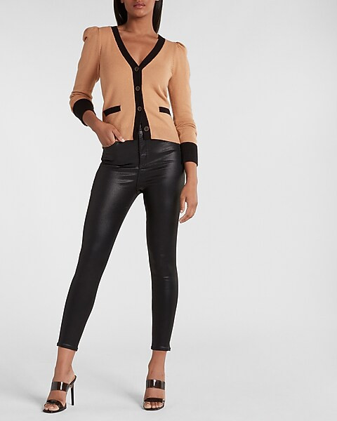 Contrast Trim Button Up Cardigan | Express