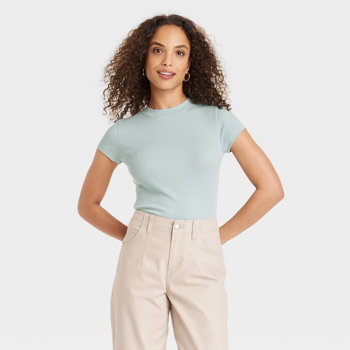 Women's Slim Fit Short Sleeve Ribbed T-Shirt - A New Day™ | Target