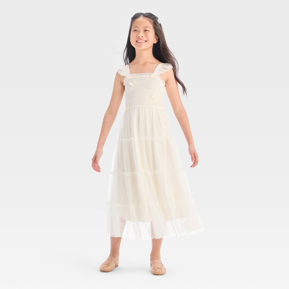 Zenzi Girls' Sleeveless Mesh Butterfly Maxi Dress - Cream | Target