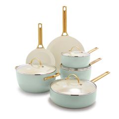 Reserve Ceramic Nonstick 10-Piece Cookware Set | Julep with Gold-Tone Handles | GreenPan