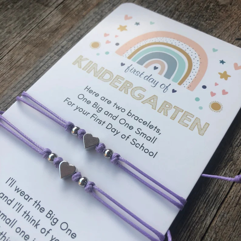 Mommy and Me Heart Purple Matching Bracelets, First Day of Kindergarten | Etsy (US)