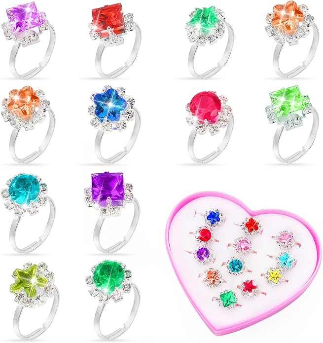 Volance Adjustable Rings for Dress Up, Festive Gift for Girls' Playtime Princess Jewelry | Amazon (US)