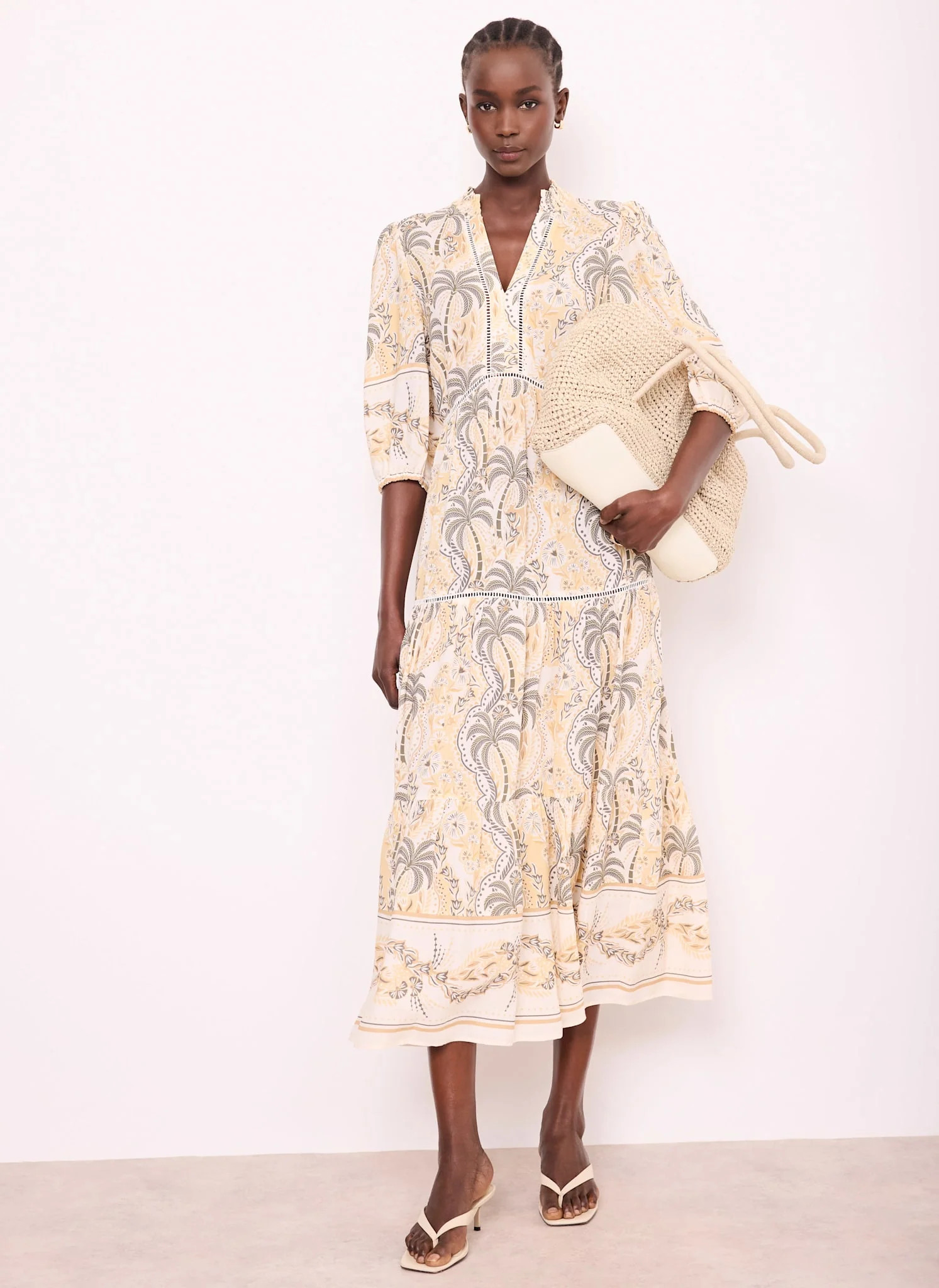 Neutral Palm Print Maxi Dress | Mint Velvet