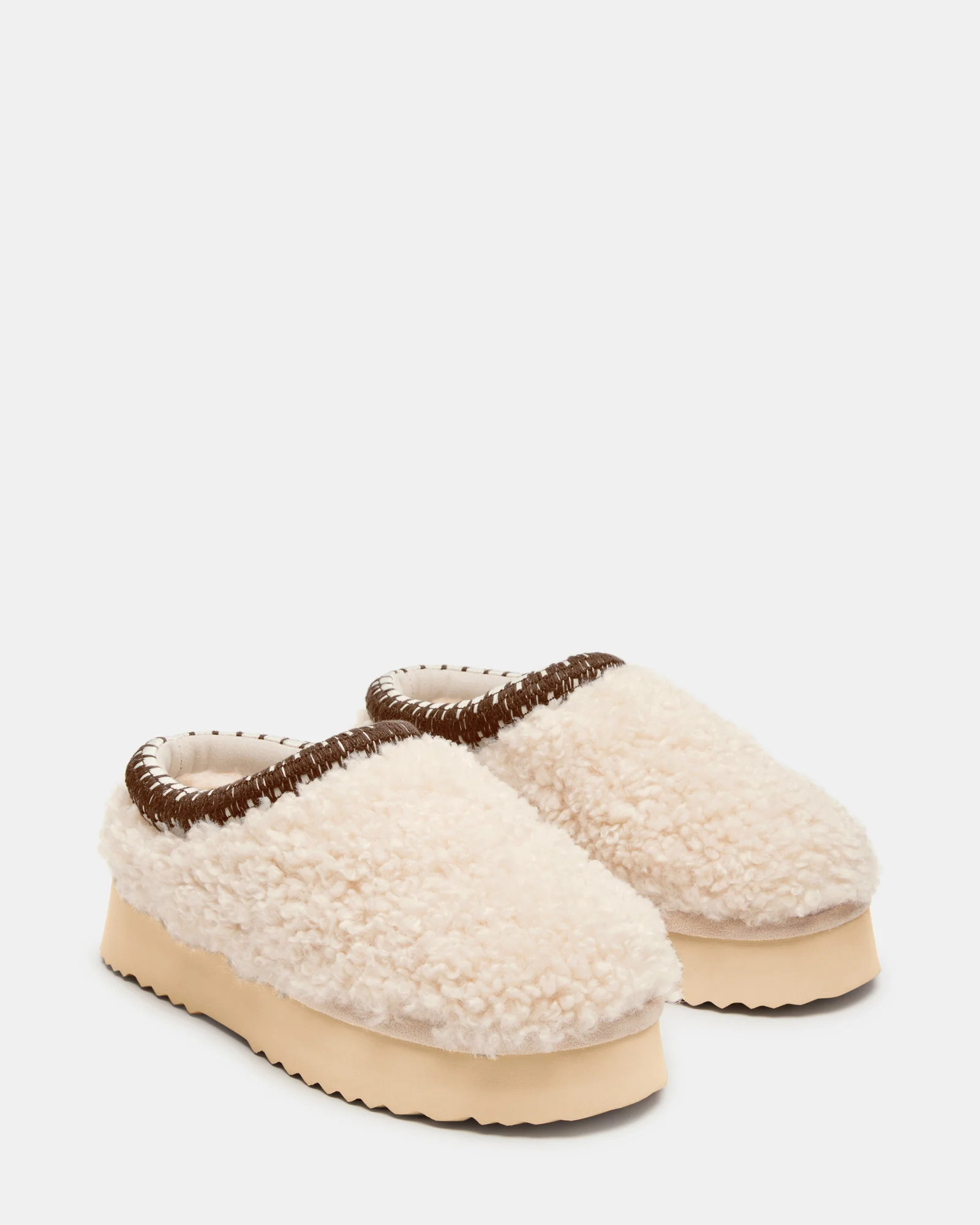 SELENA Faux Shearling Women's Natural Slip-On Mule Flat | Steve Madden (US)