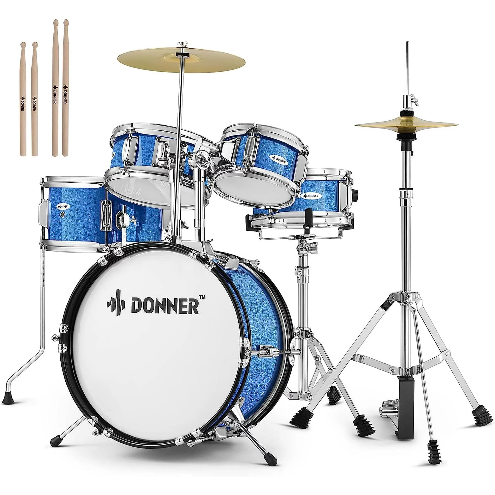 Donner Kids Size Drums Sets 14" 5-Piece Complete Drum Kit for Child Beginners, Percussion Musical... | Walmart (US)