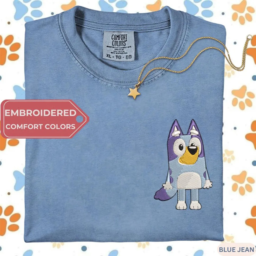 Embroidered Bluey Shirt, Comfort Colors Blue Dog TShirt, Cute Carton Unisex Tee | Etsy (US)