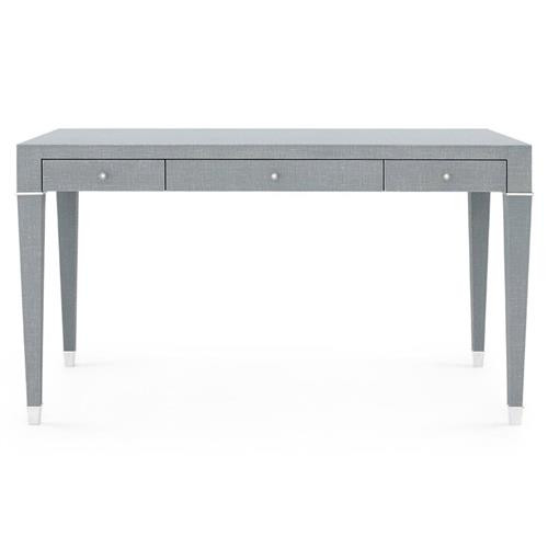 Villa & House Claudette Modern Wrapped Grey Linen Nickel Accent Office Desk | Kathy Kuo Home