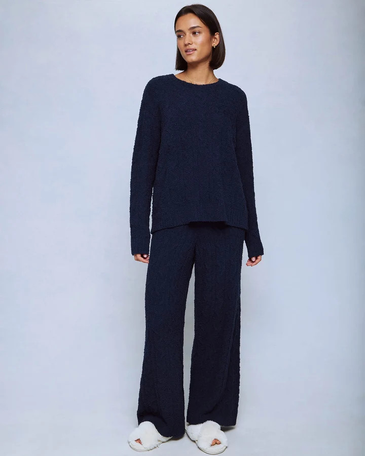 Navy Fuzzy Cable Knit Sweater Wide Leg PJ Set | Splendid