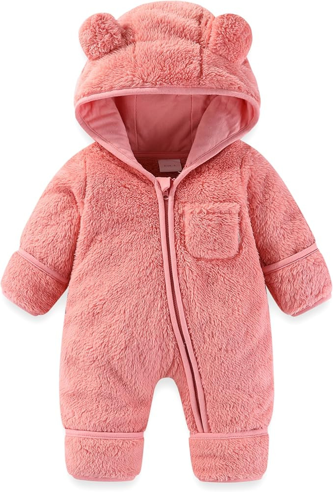 Newborn Baby Bear Outfit With Fold-Over Mittens and Footies Girls Boys Winter Fleece Clothes Hood... | Amazon (US)