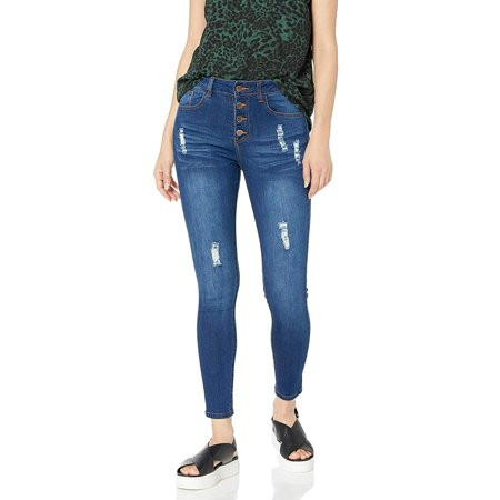 Cover Girl Cute Super High Waisted Button Up Fly Juniors Skinny Jeans | Walmart (US)