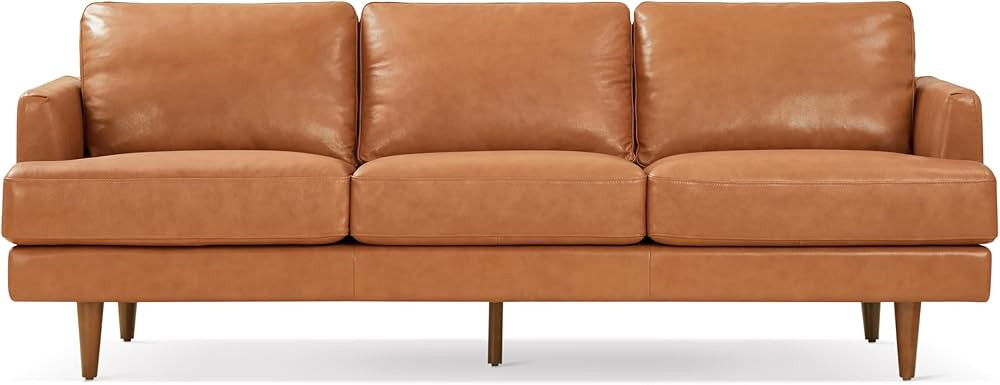 Valencia Grosseto 87” Cognac Tan Brown 3 Seater Full Leather Sofa | Mid Century Italian Nappa L... | Amazon (US)