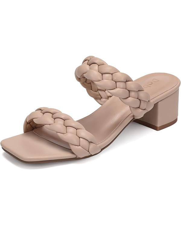 Wide Width Chunky Heels for Women Braided Dressy Sandals Square Open Toe Summer Shoes | Amazon (US)