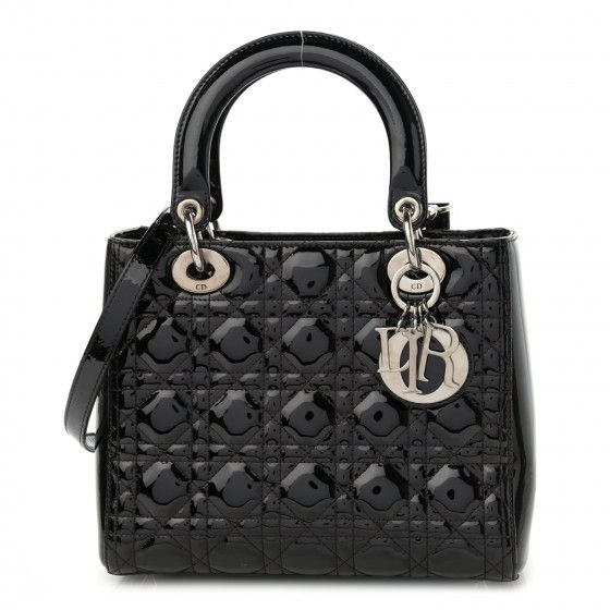 CHRISTIAN DIOR Patent Cannage Medium Lady Dior Black | FASHIONPHILE (US)