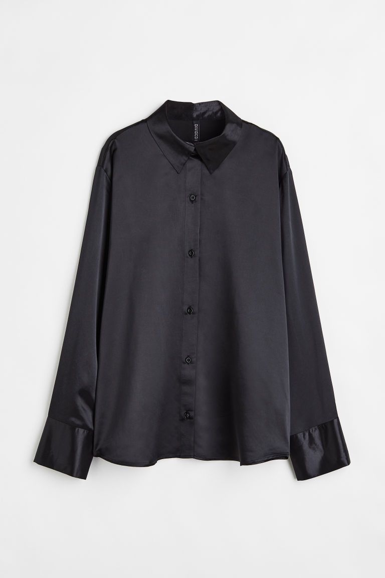 H & M - Satin Shirt - Black | H&M (US + CA)