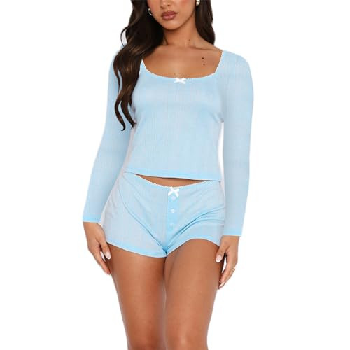 Women's Two Piece Outfit Lace Trim Top and Shorts Set 2 Piece Lounge Sets Ladies PJs Summer Cloth... | Amazon (US)