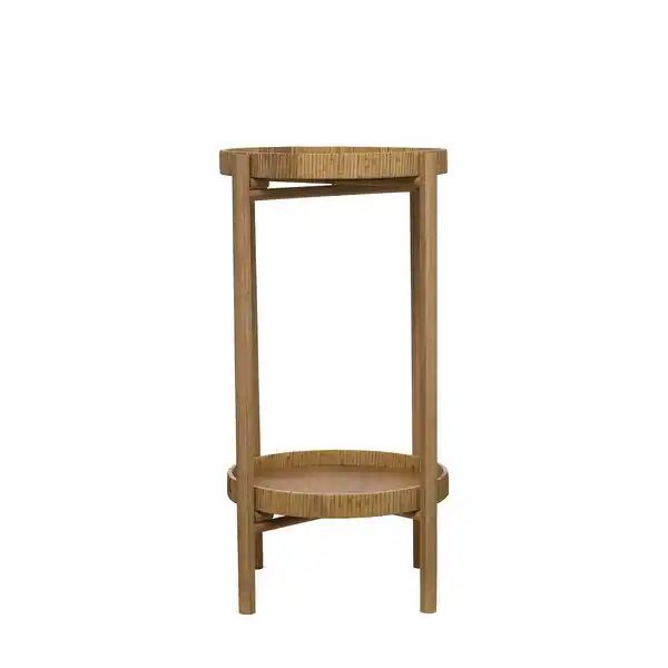 15.75" Round Rattan & Bamboo 2-Tier Tray Table with Removable Trays & Wood Frame | Bed Bath & Beyond