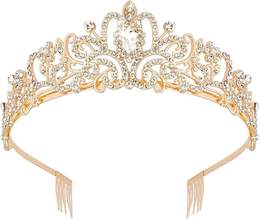 Didder Gold Crystal Tiara Crown Headband Princess Elegant Crown with combs for Women Girls Bridal... | Amazon (US)