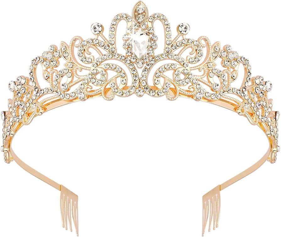 Didder Gold Crystal Tiara Crown Headband Princess Elegant Crown with combs for Women Girls Bridal... | Amazon (US)