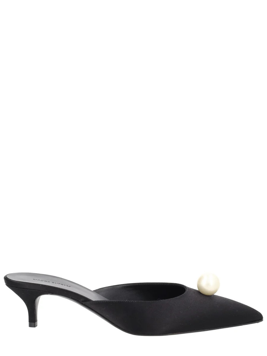 Silk Pearl Embellished Kitten Mules | Shop Simon