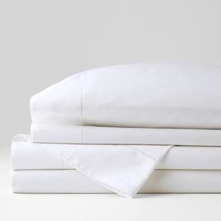 The Company Store Organic 3-Piece White Solid 300-Thread Count Cotton Sateen Twin XL Sheet Set-EC... | The Home Depot