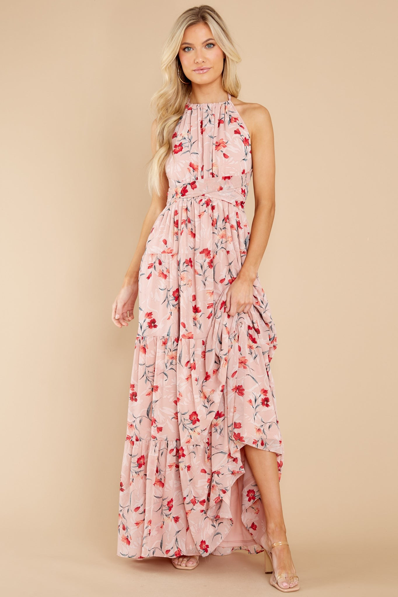 Heat Of The Moment Blush Floral Print Maxi Dress | Red Dress 