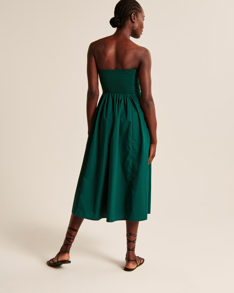 Strapless Poplin Midi Dress | Abercrombie & Fitch (US)