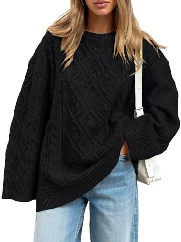 Trendy Queen Women's Oversized Cable Knit Crewneck Sweaters Cozy Winter Clothes | Amazon (US)