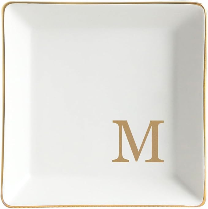 Fmeida Ceramic Jewelry Tray Monogram Decorative Trinket Dish for Rings Earrings Necklaces Bracele... | Amazon (US)