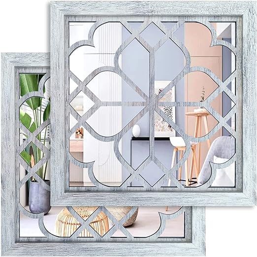 Wocred 2 PCS Square  Wall Mirror,Gorgeous Rustic Farmhouse Accent Mirror,Rustic White Color Entr... | Amazon (US)