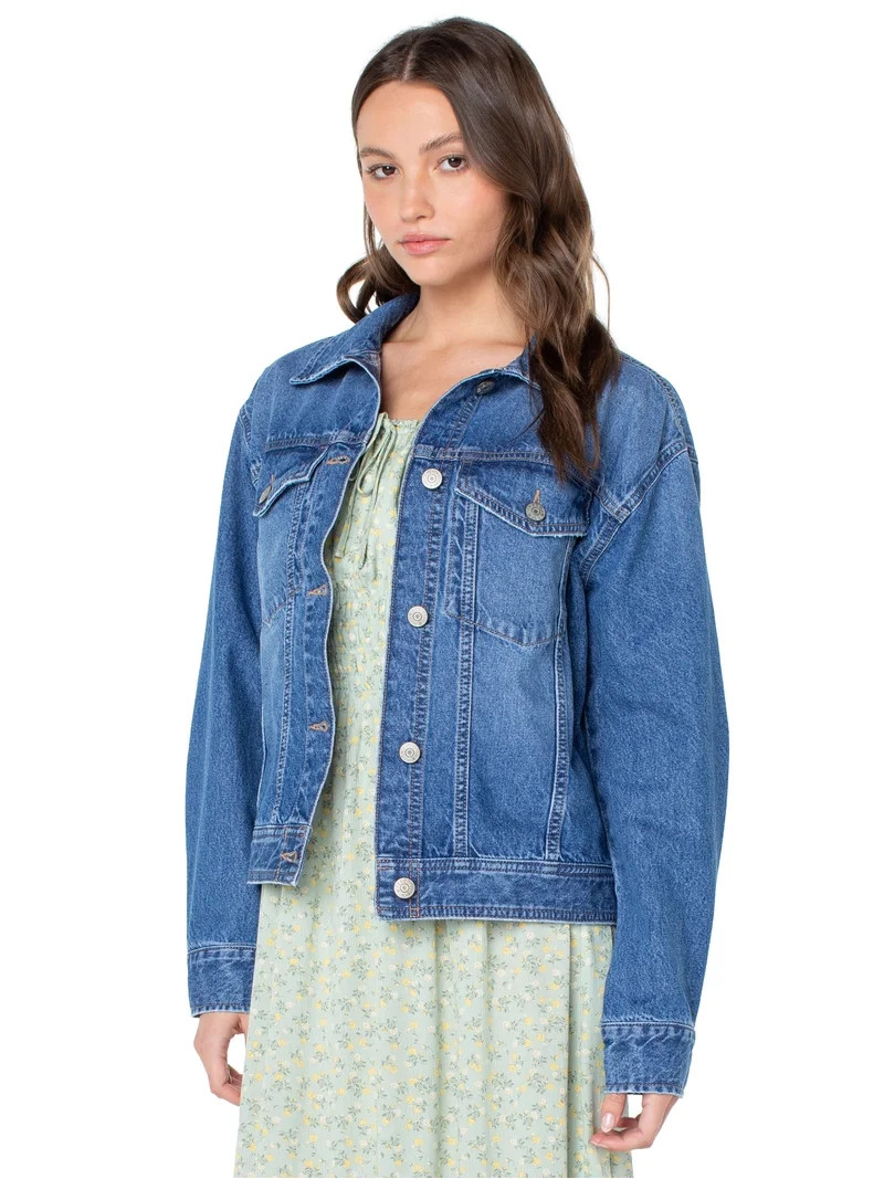 Celebrity Pink Women's Oversized Denim Jacket, Sizes XS-XXXL | Walmart (US)