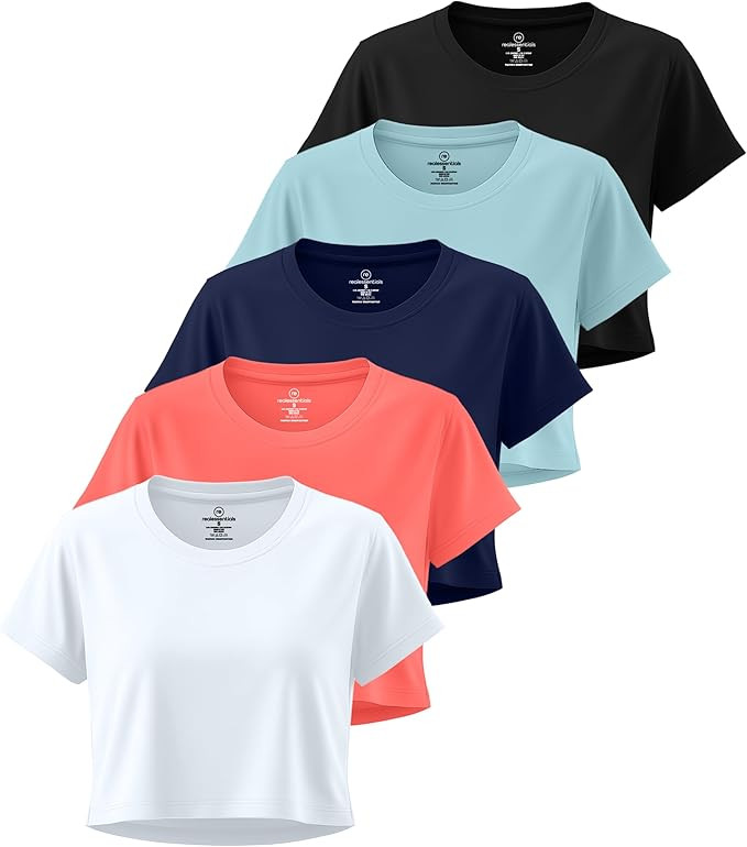 Real Essentials 5 Pack Crop Top Athletic Tee | Amazon (US)